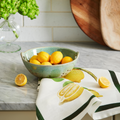 Lemon Bouquet Linen Tea Towel with Reactive Glaze Berry Bowl
