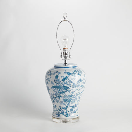 Leona Blue and White Aviary Table Lamp base and harp