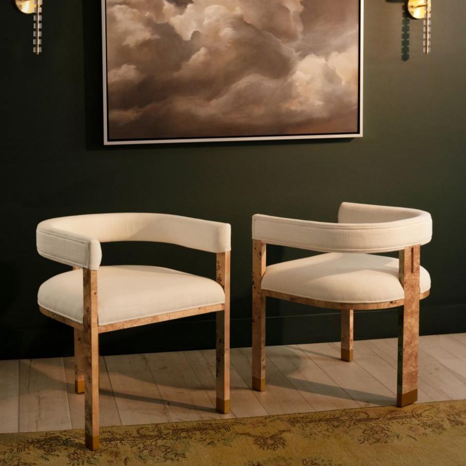 Lexi Burl Chairs styled side by side