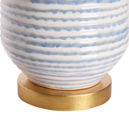 Liana Blue Stripe Ceramic Table Lamp gold base closeup