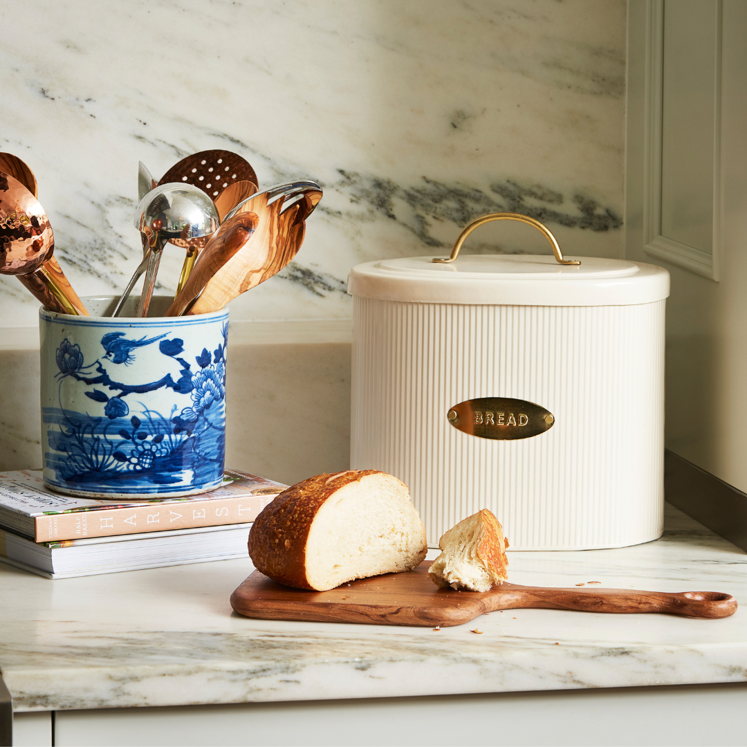 Blue Bird and Flower Planter Styled in marble kitchen - Dear Keaton