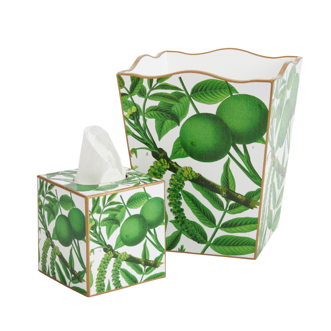 Lime Tree Wastebasket with scalloped edge  and coordinating tissue box cover