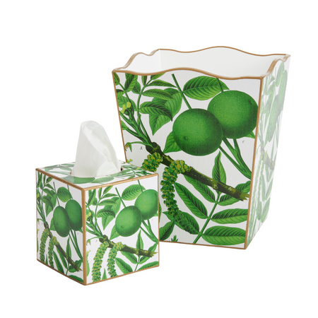 Lime Tree Wastebasket with scalloped edge  and coordinating tissue box cover
