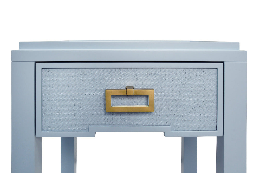 Litchfield Light Blue Matte Lacquer Side Table - brass hardware