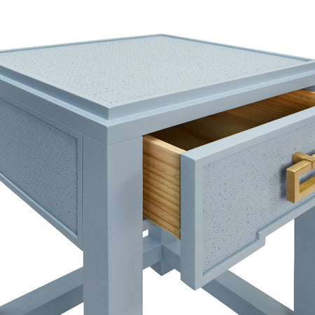 Litchfield Light Blue Matte Lacquer Side Table open drawer