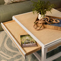 Litchfield Natural Coffee Table styled with open drawer