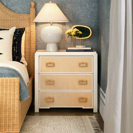 Litchfield Natural Grasscloth Nightstand in blue bedroom