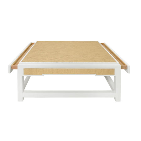 Litchfield Natural Grasscloth Square Coffee Table - with open drawers