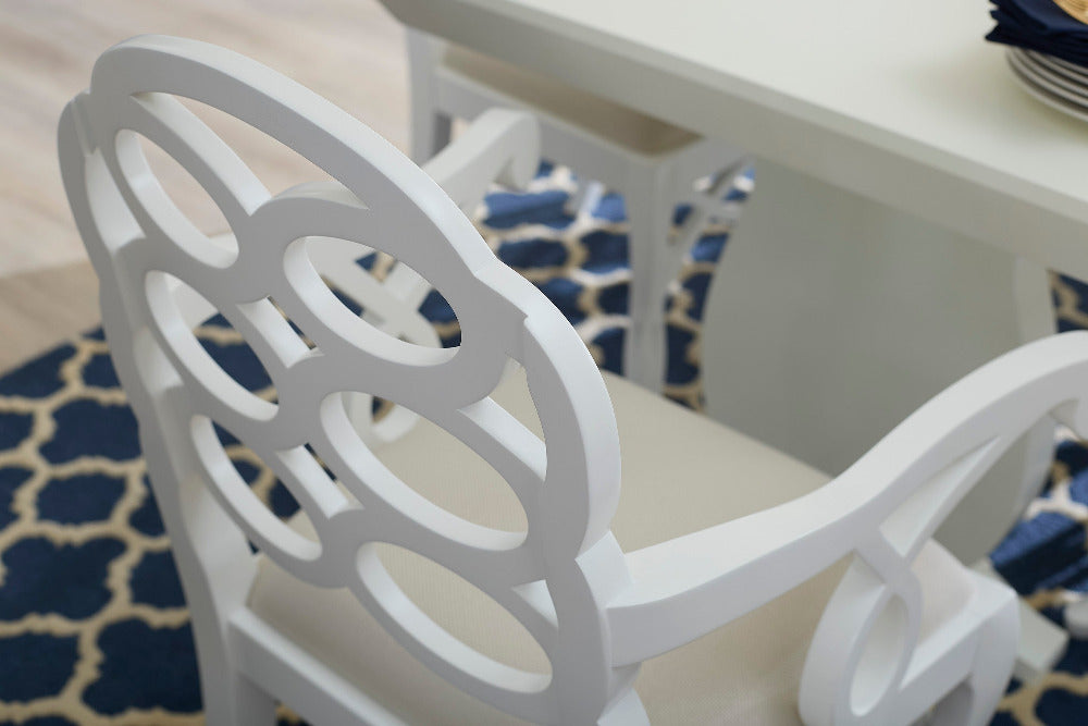 Loop white lacquer arm chair closeup