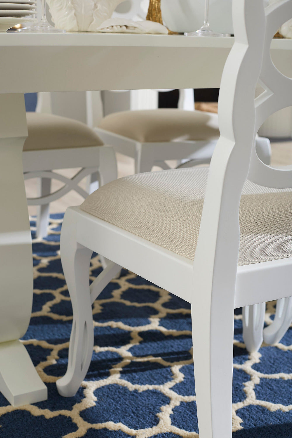 Loop white lacquer dining chair closeup styled