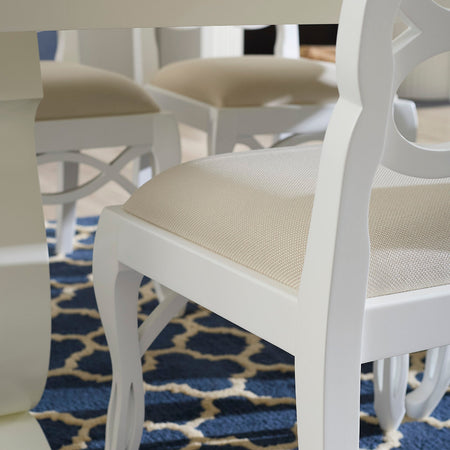 Loop white lacquer dining chair closeup styled