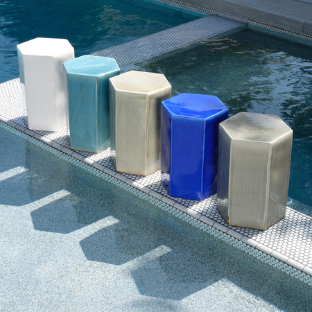 Lorenzo Ceramic Garden Stools by pool