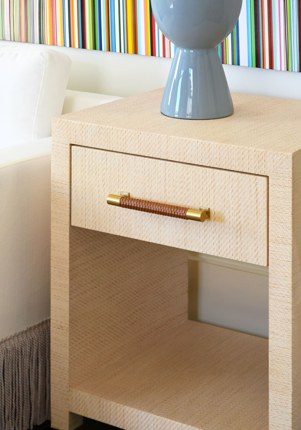 Lowery Natural Grasscloth Side Table with brass hardware
