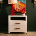 Lowery White Lacquer Nightstand styled in green room