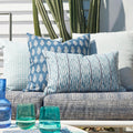 Batik Mineral  and Lucknow Atlantic Outdoor Pillow Covers styled on patio