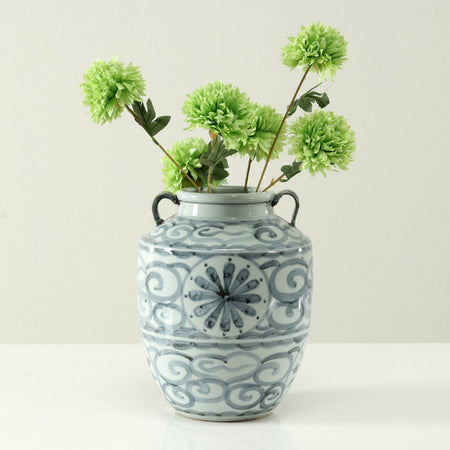 Lucky Cloud Tall Handled Pot with faux flowers