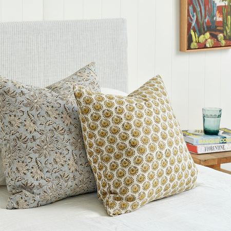 Lyon Saffron Pillow Cover Walter G Styled on bed