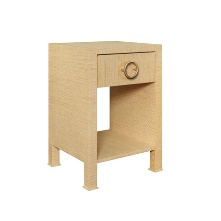 Miles Natural Grasscloth Side Table with gold hardware