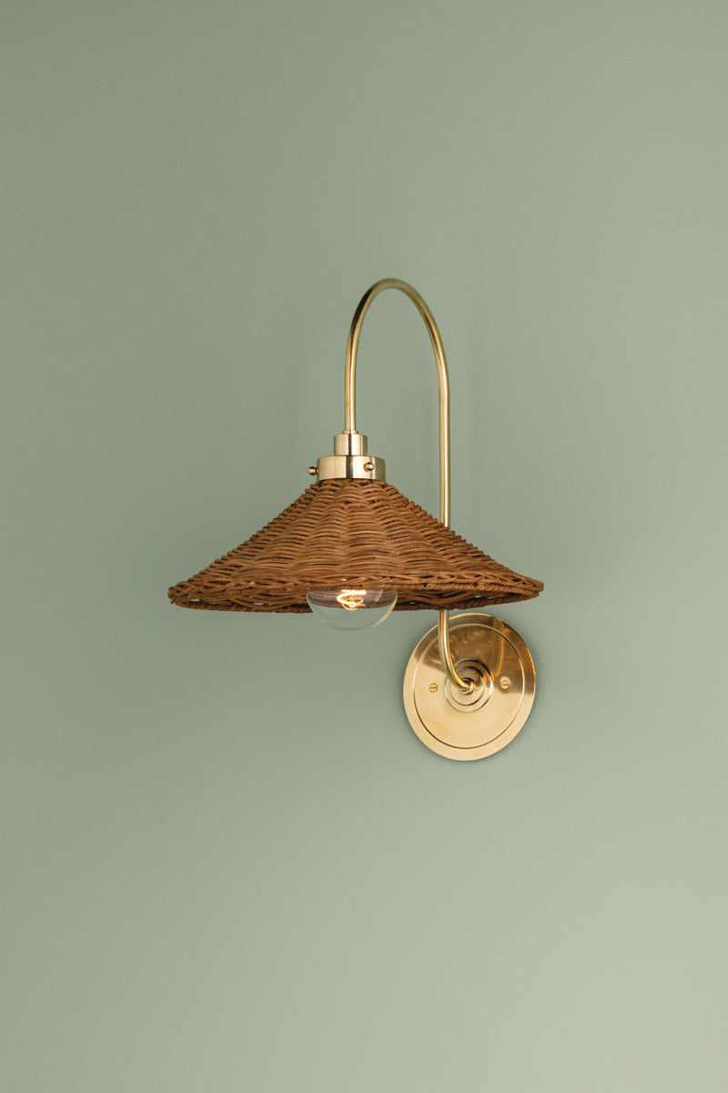 Kensington Rattan Wall Sconce - brass goose neck
