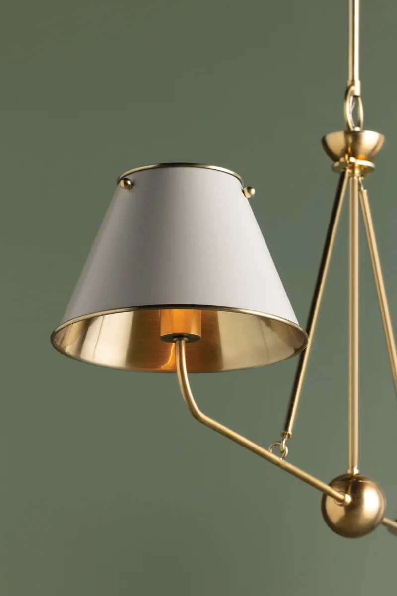 Burghley Off White Linear Chandelier  - metal shade closeup