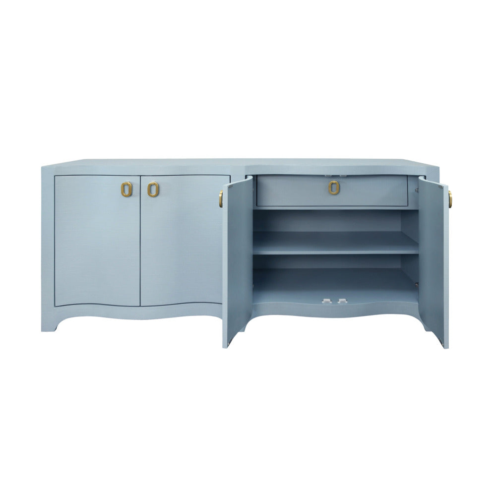 Castella Light Blue Textured Linen Sideboard with open doors