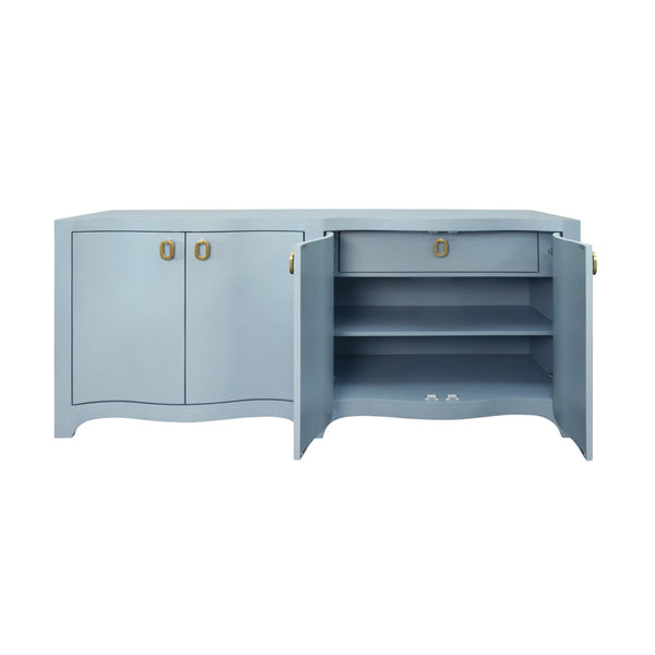 Castella Light Blue Textured Linen Sideboard with open doors