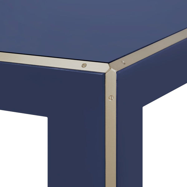 Marin Navy Lacquered Wood Coffee Table brass details
