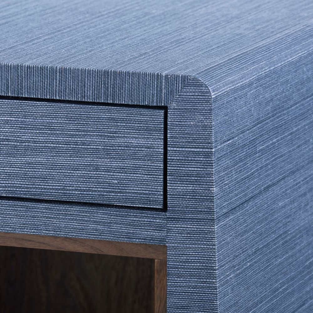 Zen Navy Grasscloth Side Table - Blue Bedside Table - Dear Keaton