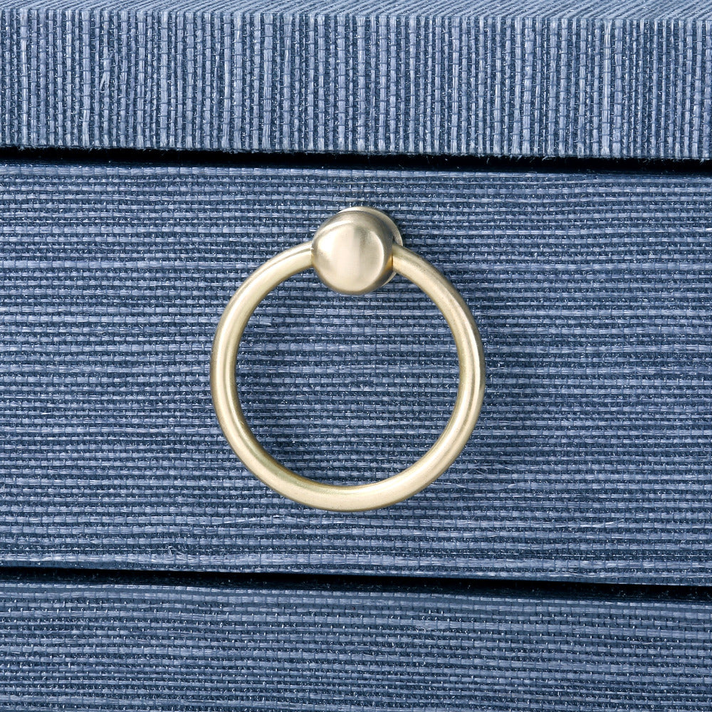 Zen Navy Grasscloth Side Table brass ring pull