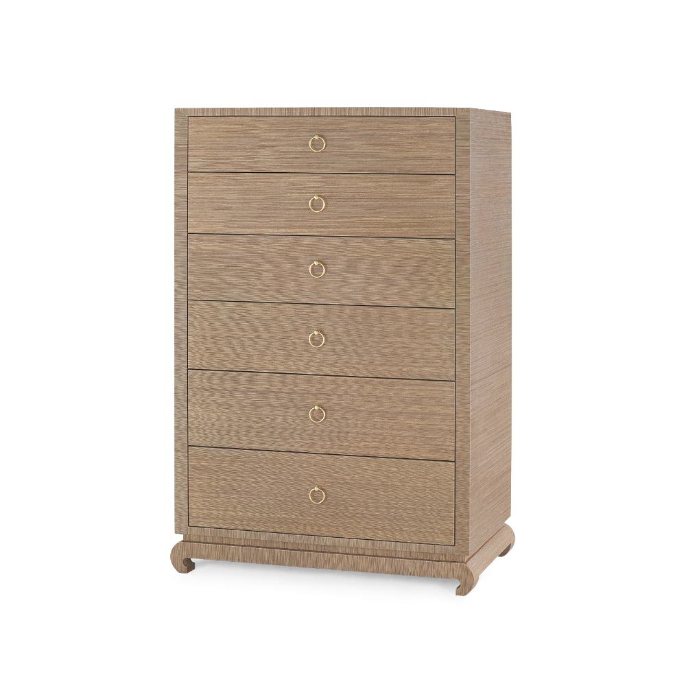 Zen Brown Grasscloth Highboy Dresser