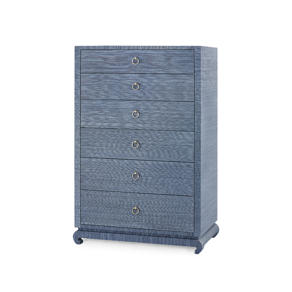 Zen Navy Grasscloth Highboy Dresser