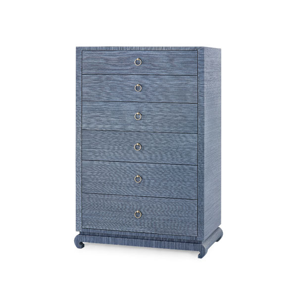 Zen Navy Grasscloth Highboy Dresser