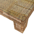 Chapin Rectangle Woven Rattan Coffee Table Glass Top closeup