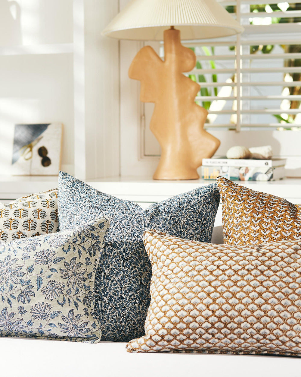 Madeira Sahara Lumbar Styled with Aswan Sahara Pillow Cover - Walter G