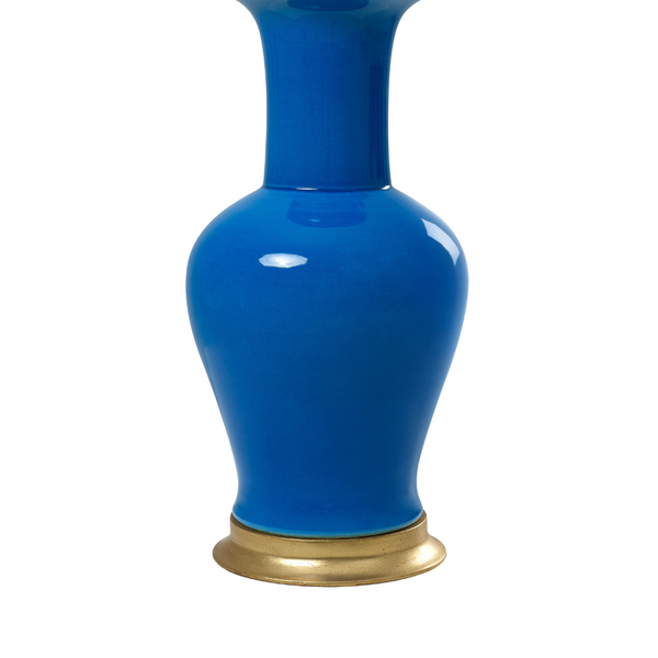 Madeline Azure Lamp Ceramic Blue Base and Gold Pedestal