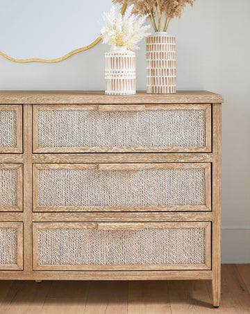 beach dresser Sample/custom Coastal Tallboy Dresser: Teal & White Striped Rope Handles drawer dresser Laguna Beach Dresser & Mirror