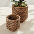Mandalay Cachepot Small Basket Set with faux orchid closeup