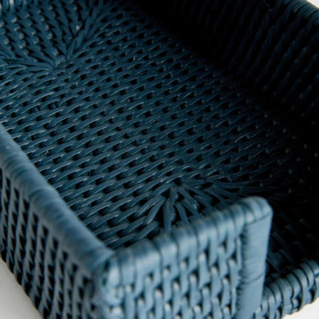 Mandalay Navy Rattan Guest Towel Holder closeup