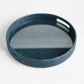 Mandalay Navy Woven Rattan Round Serving Tray 