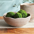 Mandalay Scalloped Edge Bowl - whitewash finish styled with green moss
