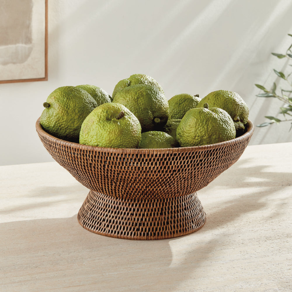 Mandalay Woven Rattan Offering Bowl with green fruit