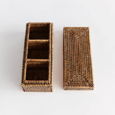 Mandalay Woven rattan storage basket with lid off