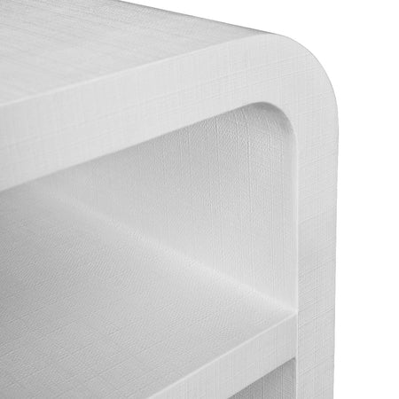 Manry White Lacquered Linen Console Table - corner closeup