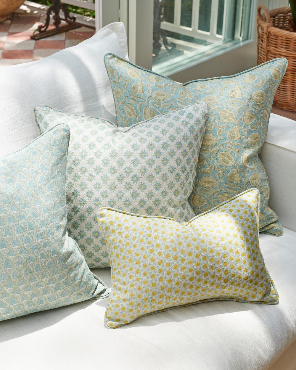 Marbella Cenote Pillow Cover styled on sofa