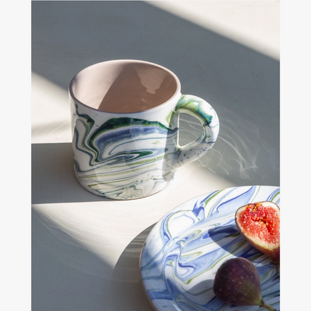 Marbled Ocean Mug styled with matching plate