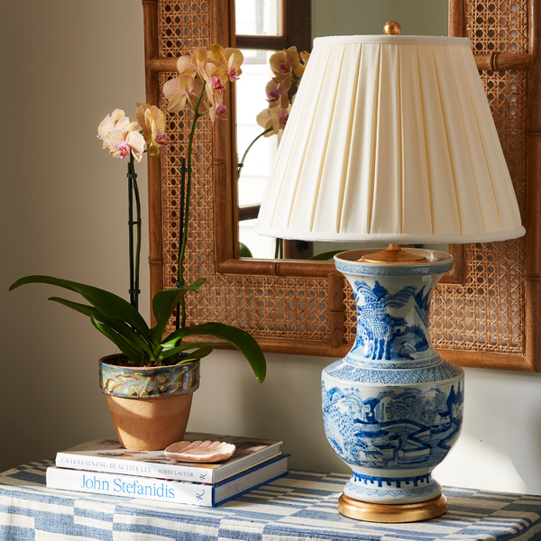 Marbleized Blue Planter with orchid and Blue Canton Lamp from Dear Keaton