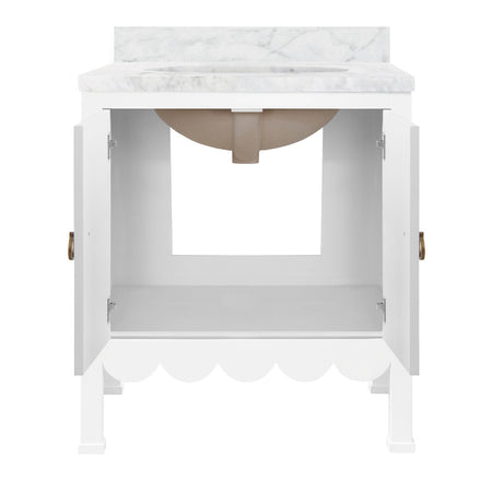 Margate White Scalloped Edge Bathroom Vanity with open doors