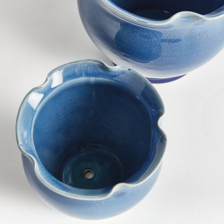 Margot Blue Ruffle Edge Ceramic Pots  - drainage hole