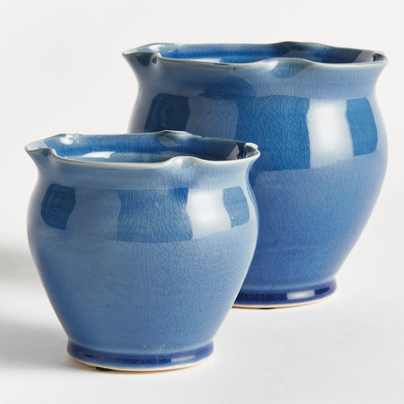 Margot Blue Ruffle Edge Ceramic Pots  - sold as a pair