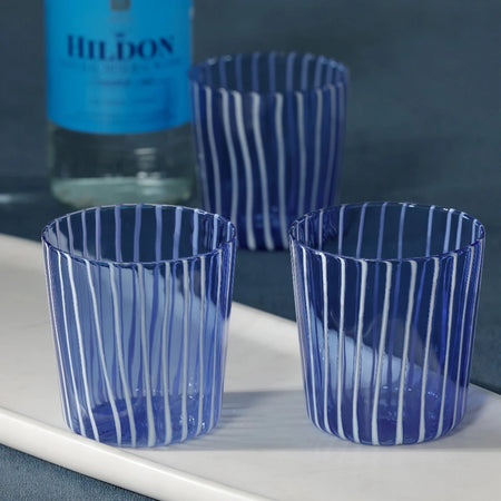Marina Blue Stripe Glasses on bar